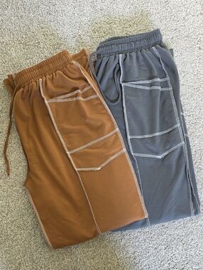 Comfort Stretch Cargo Pants Cotton & Linen — Brown & Charcoal Pair
